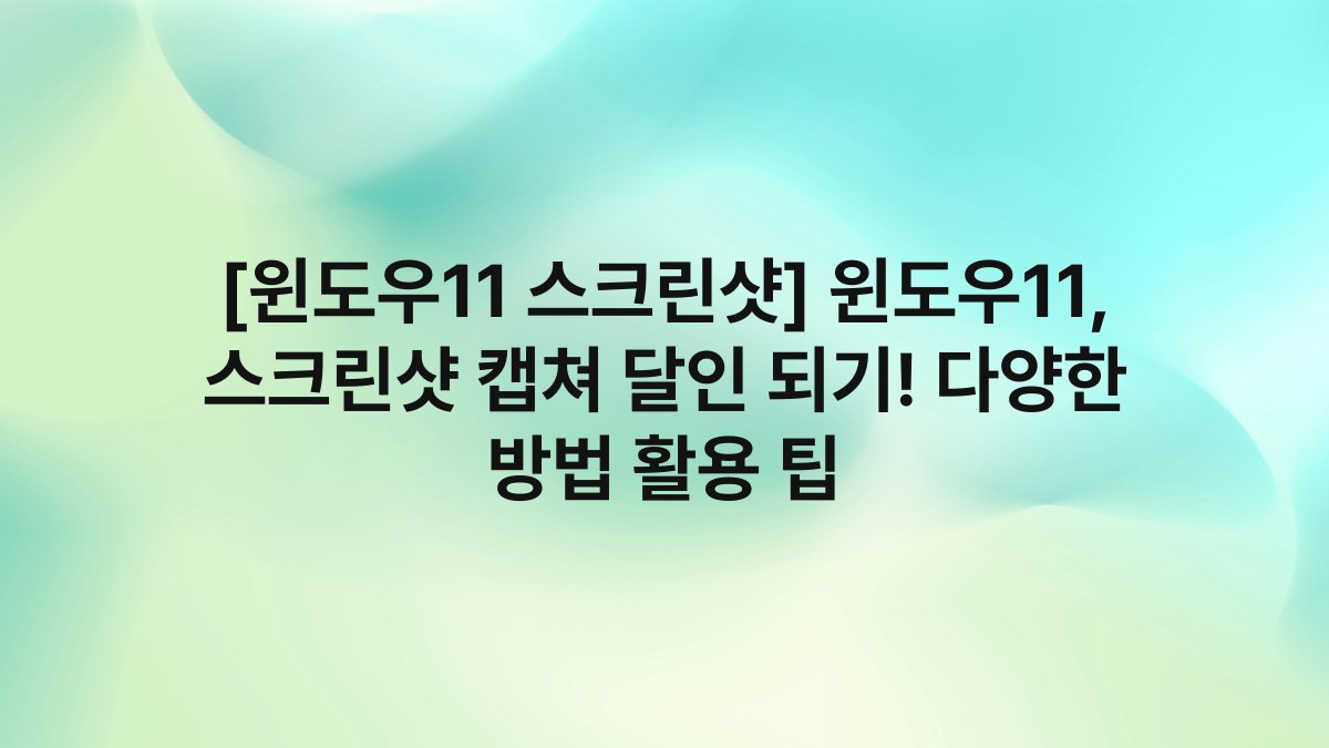 [윈도우11 스크린샷] 윈도우11, 스크린샷 캡쳐 달인 되기! 다양한 방법 활용 팁