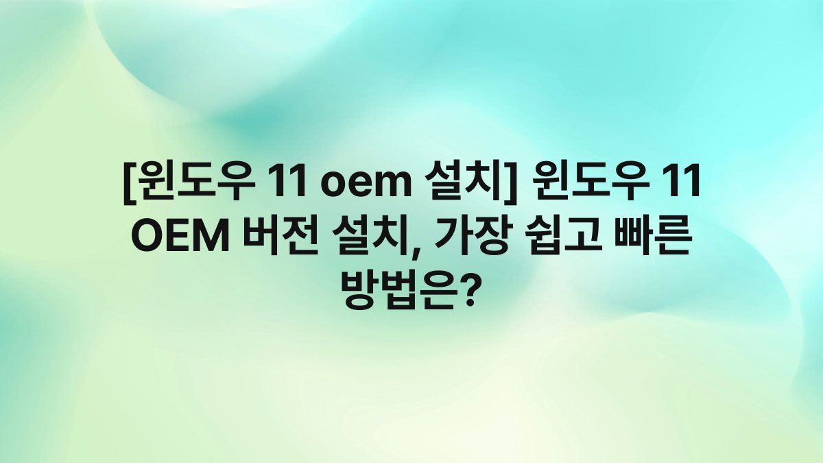 [윈도우 11 oem 설치] 윈도우 11 OEM 버전 설치, 가장 쉽고 빠른 방법은?